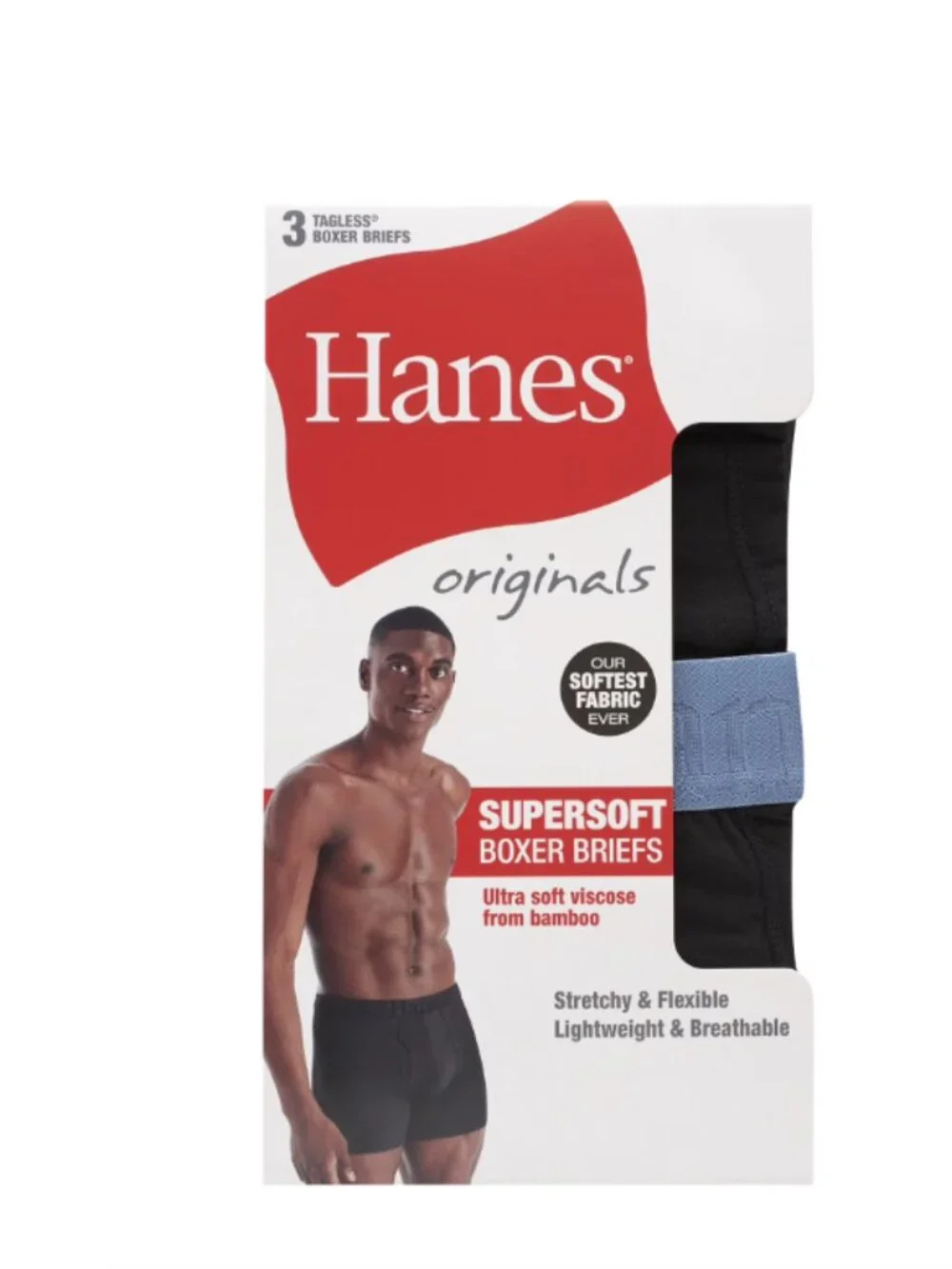 Hanes Originals Men's SuperSoft Bamboo Boxer Briefs 3-Pack Black 2XL